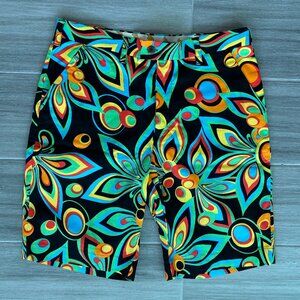 LOUDMOUTH Golf Shorts Men's 34W Black Abstract Multicolor Art Design Pickleball